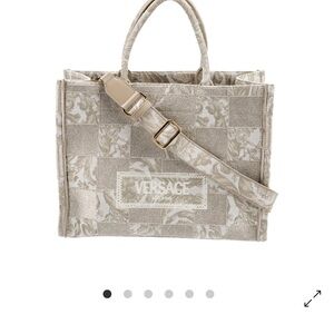 Versace Taupe Checkered Tote Bag
